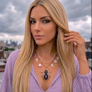 Amethyst Spider,Aurora Borealis,Purple Opal+White AB Crystal Halloween Necklace